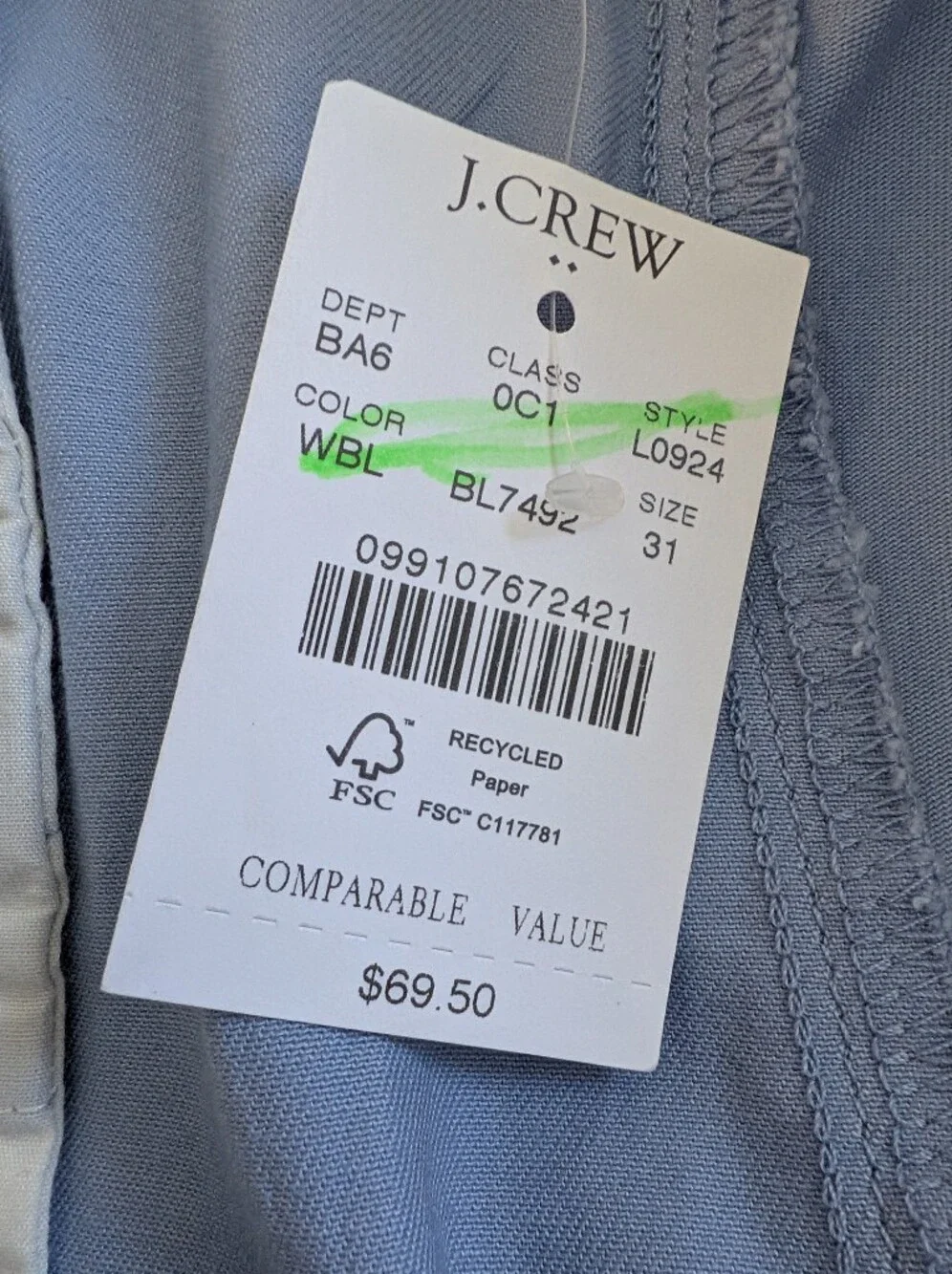 J.Crew Men Blue Chino Shorts 5 Inch Inseam Size 31 Casual Summer Beach New
